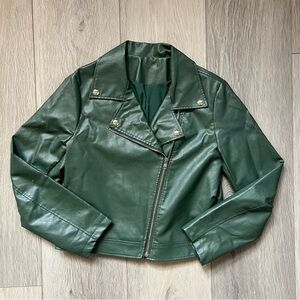 Green Leather Jacket Asymmetrical Design